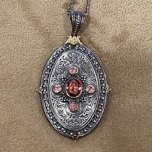 Konstantino Pink Tourmaline and Silver Pendant with 30” Sterling Silver Necklace